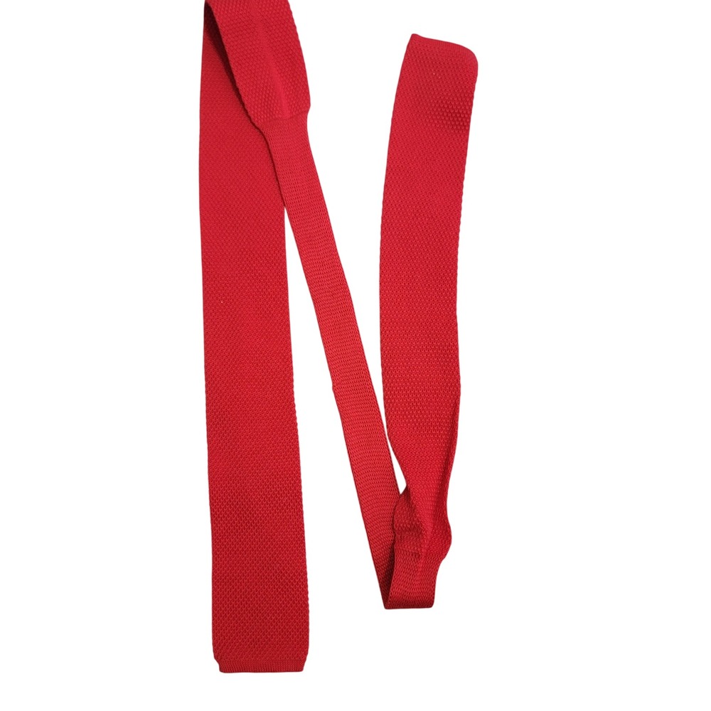 Guy Laroche Mens Red 100% Cotton Knit Skinny Tie Made in‎ Italy